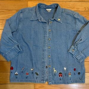 Christopher & Banks Blue Button Down Shirt with Embroidery